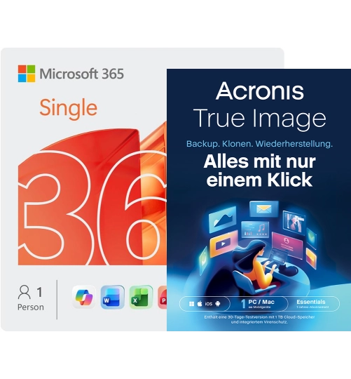 Microsoft 365 Single + Acronis True Image Essentials | 1 PC | 1 Jahr