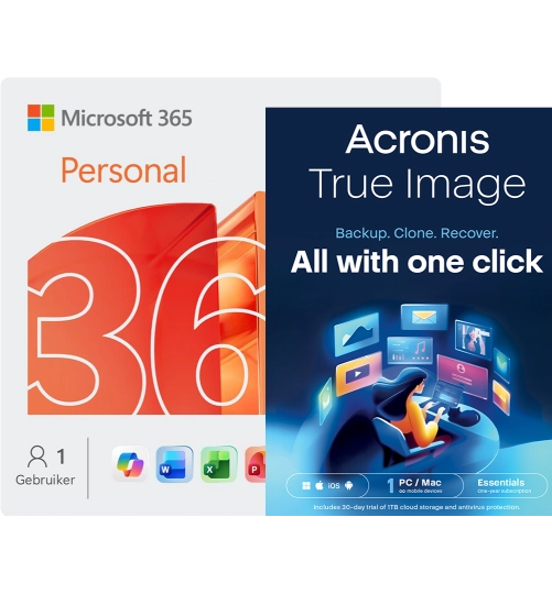 Microsoft 365 Personal + Acronis True Image Essentials | 1 PC | 1 Jaar