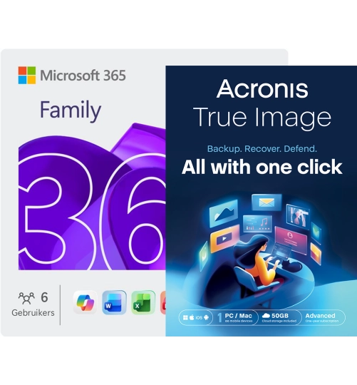 Microsoft 365 Family + Acronis True Image Advanced | 1 PC | 1 Jaar