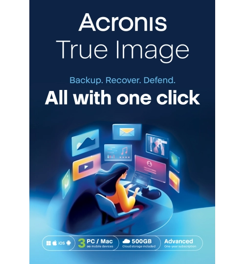 Acronis True Image Advanced | 3 PC | 1 Year | 500 GB Cloud Storage
