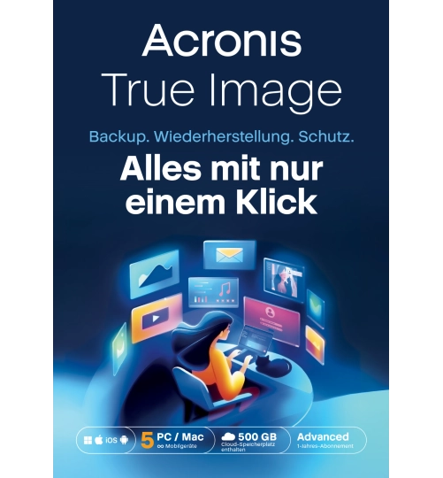 Acronis True Image Advanced | 5 PCs | 1 Jahr | 500 GB Cloud-Speicher