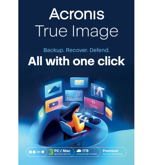 Acronis True Image Premium | 3 PC | 1 Year | 1 TB Cloud Storage