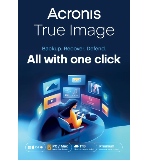 Acronis True Image Premium | 5 PC | 1 Year | 1 TB Cloud Storage