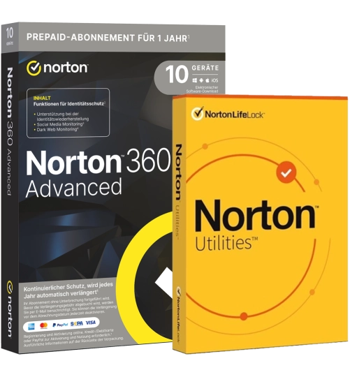 Norton 360 Advanced mit Norton Utilities Ultimate | 10 Geräte | 1 Jahr