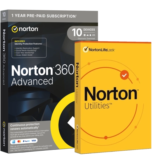 Norton 360 Advanced with Norton Utilities Ultimate | 10 Devices | 1 Year