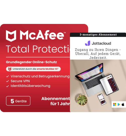 McAfee Total Protection | 5 Geräte + Jottacloud Personal Unlimited | 3 Monate