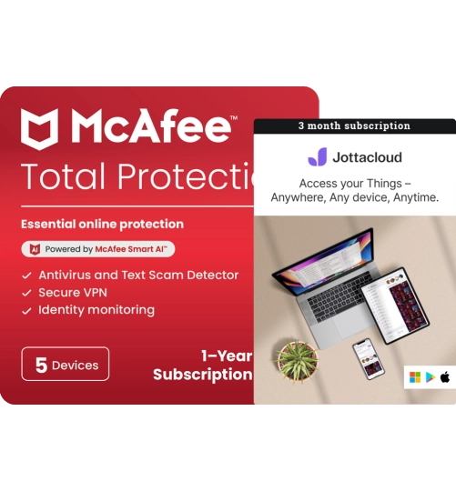McAfee Total Protection | 5 Devices + Jottacloud Personal Unlimited | 3 Months
