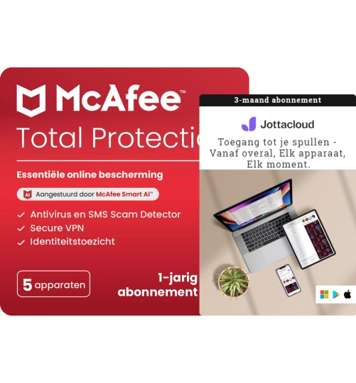 McAfee Total Protection | 5 Apparaten + Jottacloud Personal Unlimited | 3 Maanden