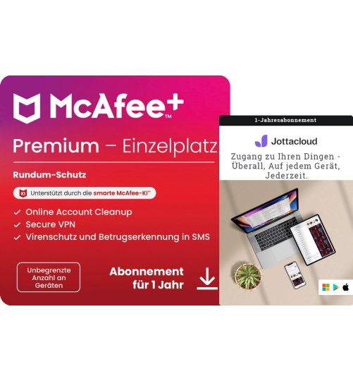McAfee+ Premium Individual + Jottacloud Personal Unlimited | Unbegrenzte Geräte