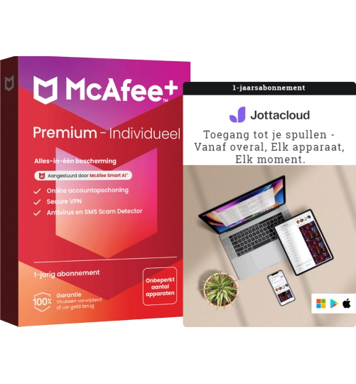 McAfee+ Premium Individual + Jottacloud Personal Unlimited | Onbeperkt aantal apparaten