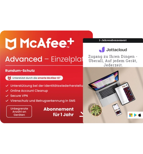 McAfee+ Advanced Individual + Jottacloud Personal Unlimited | Unbegrenzte Geräte