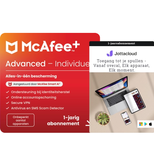 McAfee+ Advanced Individual + Jottacloud Personal Unlimited | Onbeperkt aantal apparaten