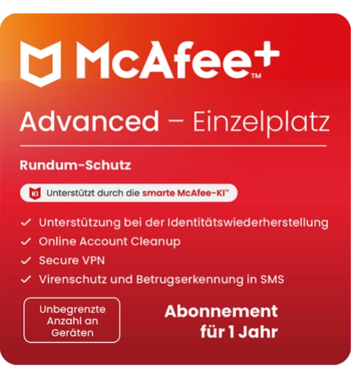 McAfee+ Advanced Individual | Unbegrenzte Geräte | 1 Jahr