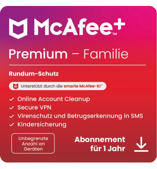 McAfee+ Premium Family | 1 Jahr | Unbegrenzte Geräte