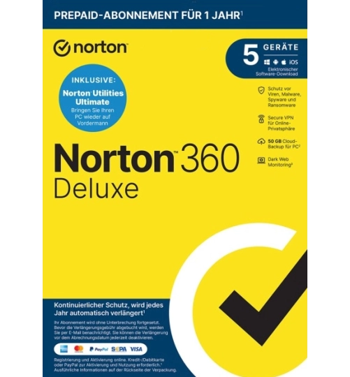 Norton 360 Deluxe mit Norton Utilities Ultimate | 5 Geräte | 1 Jahr