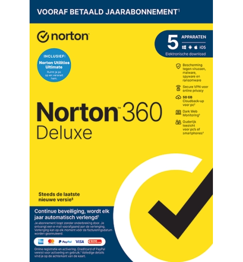 Norton 360 Deluxe met Norton Utilities Ultimate | 5 Apparaten | 1 Jaar
