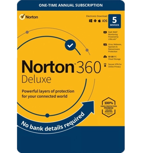 Norton 360 Deluxe | 5 Devices | One-time year Subscription | 2026 | 50 GB Cloud Storage