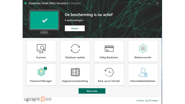 Kaspersky Small Office Security hoofdscherm